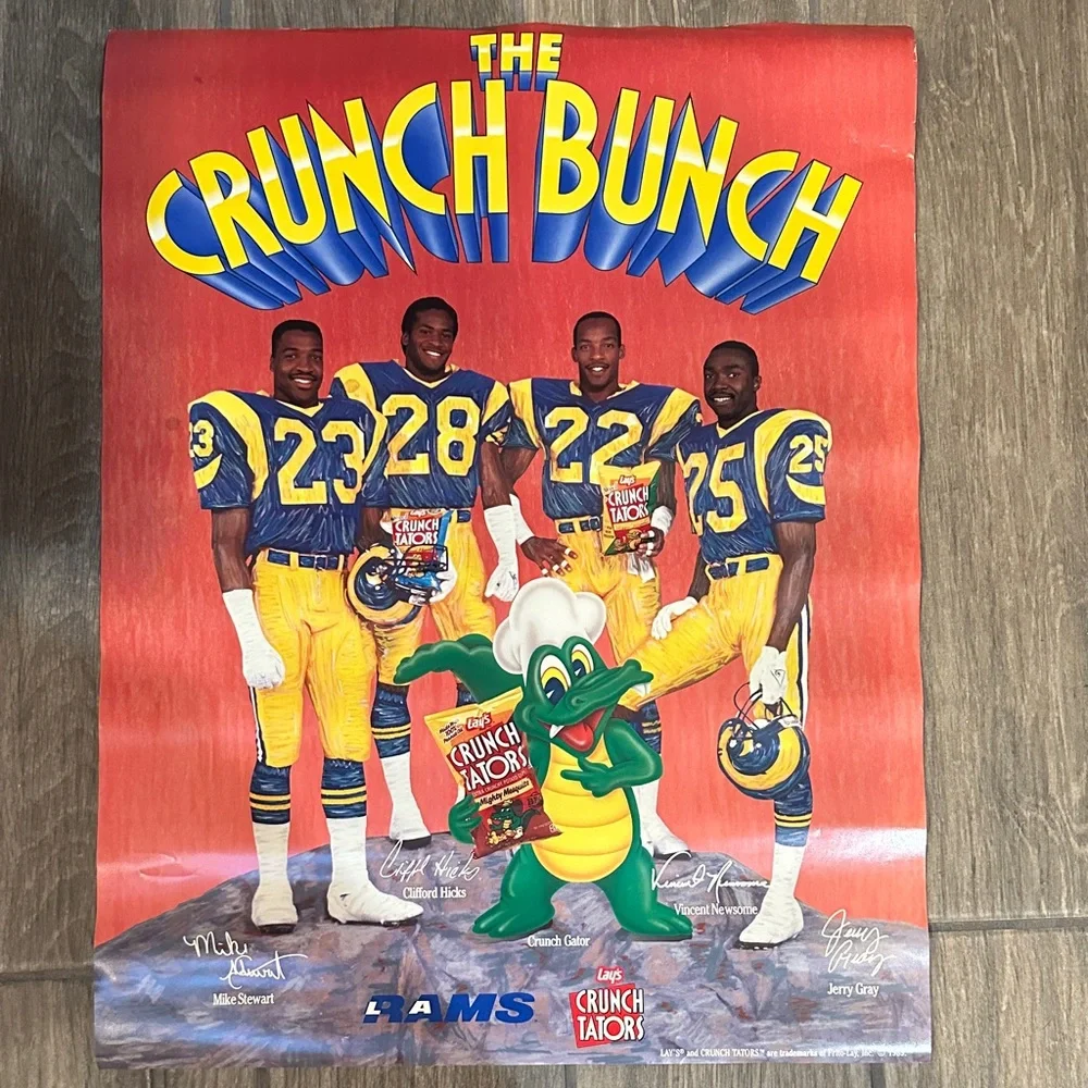 Vintage LA Rams The Crunch Bunch Poster with Crunch Tators Mascot. 1989